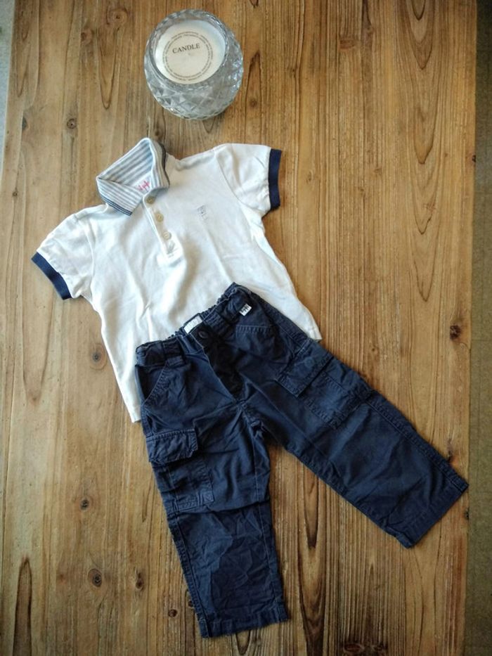 Ensemble pantalon en toile + polo manches courtes