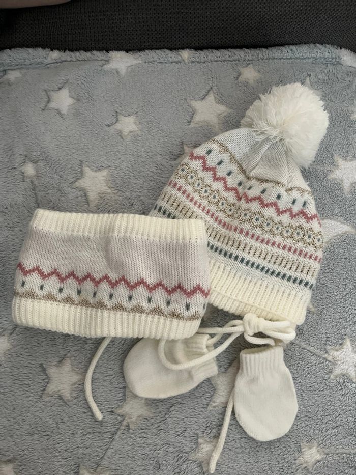 Bonnet/Tour de cou/Gants Blanc