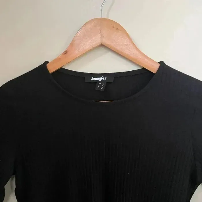 t-shirt Jennyfer T.M manches ajourées, maille côtelée stretch, col rond, coupe près du corps V036 - photo numéro 6