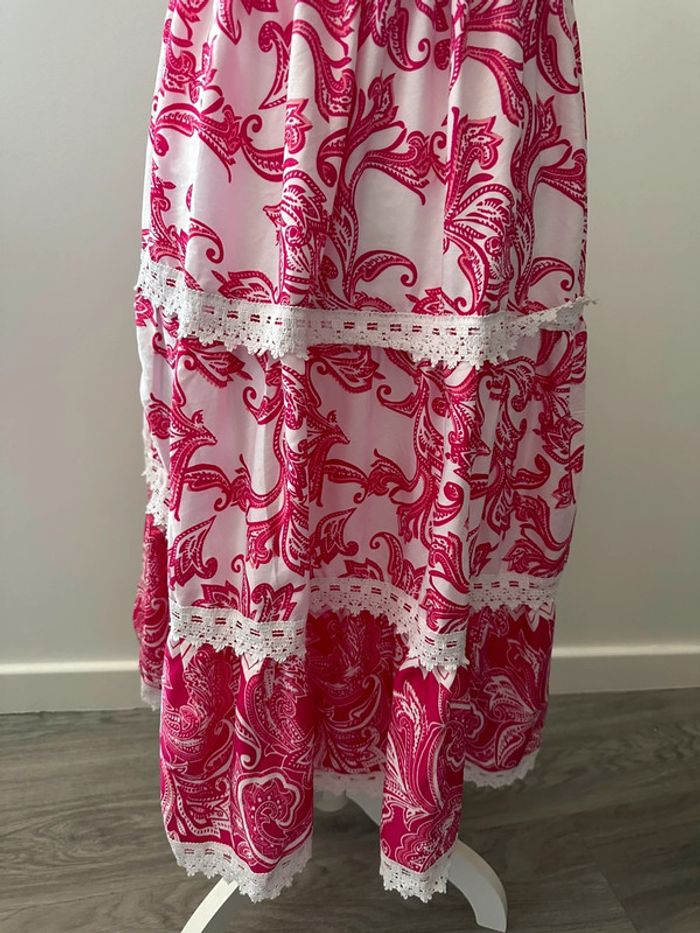 Robe broderies et fleurs blanche et rose T38 M - photo numéro 7