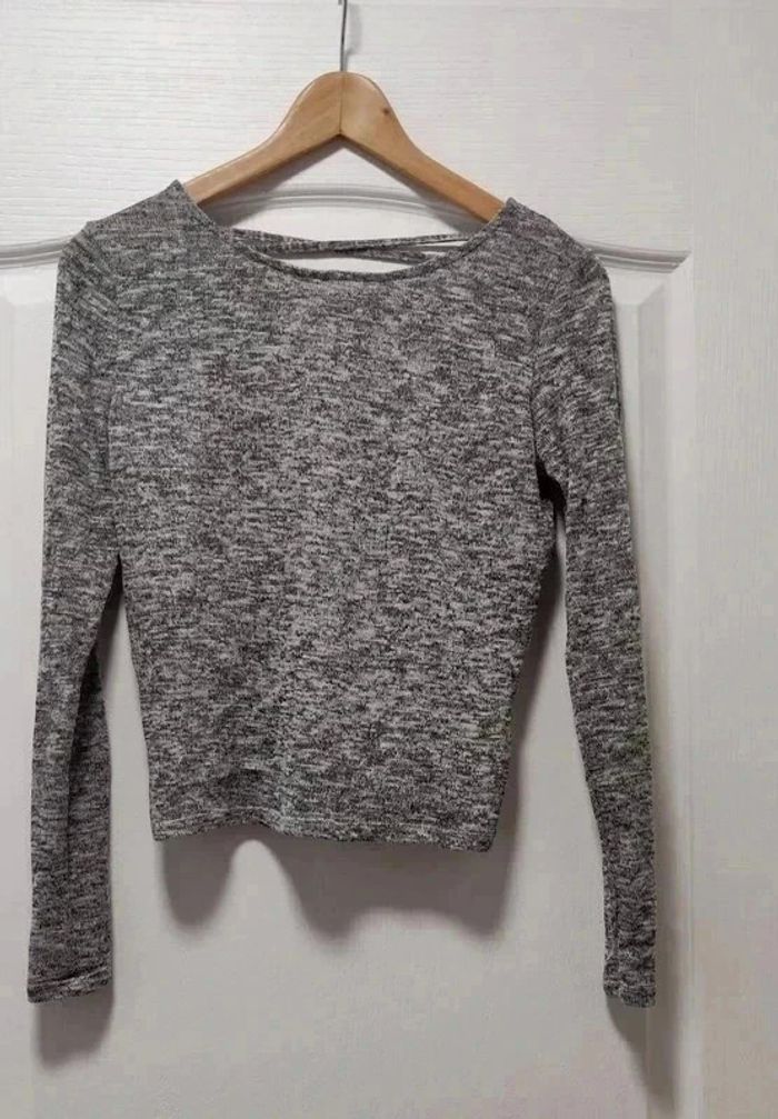 Pull court chiné gris ml croisé dos H&M - S - photo numéro 2