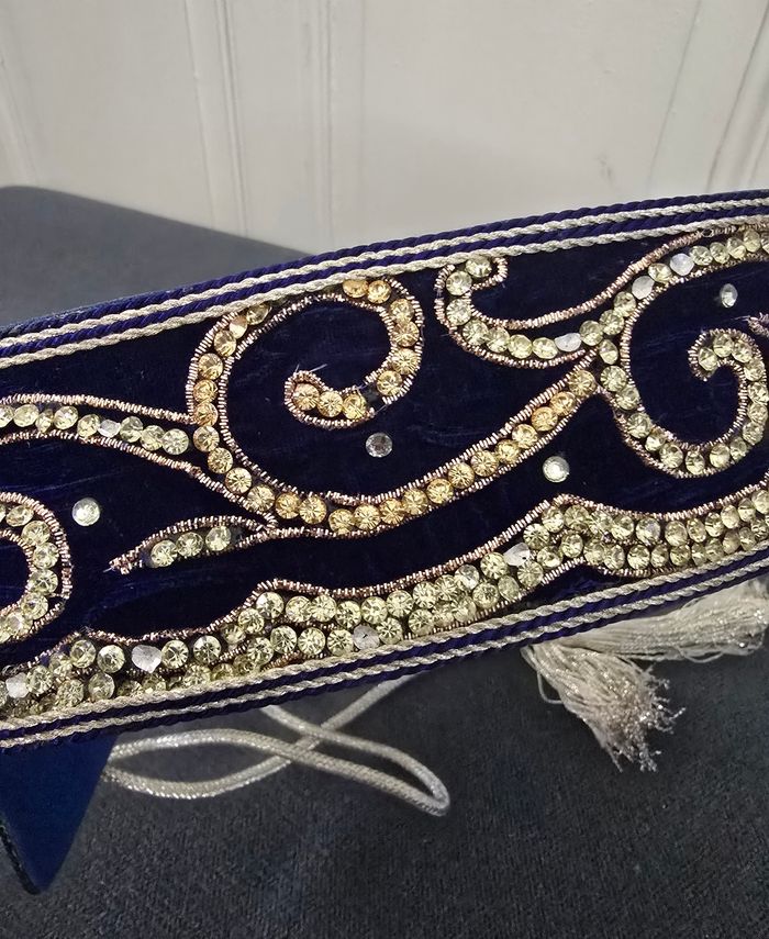 Ceinture caftan takchita bleu roi avec strass - photo numéro 4