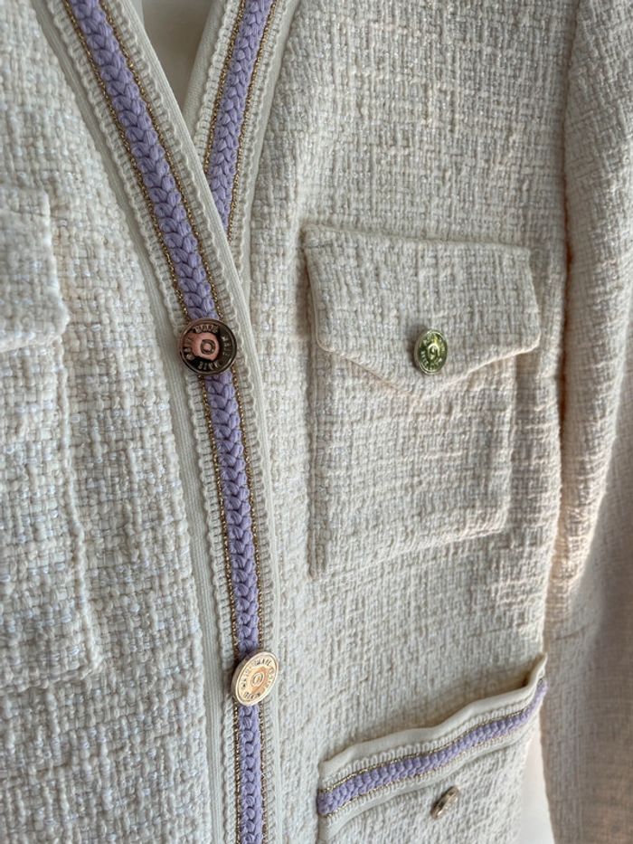 Ensemble veste + jupe Maje tweed liseré lilas – Taille 36 - photo numéro 4