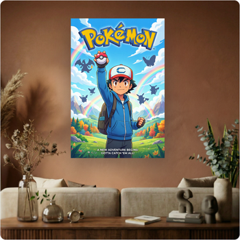 Affiche "Pokémon" poster dessin animé aventure Pikachu déco murale A3 Sans cadre