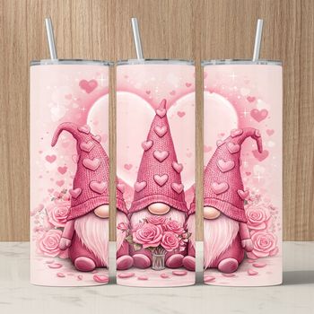 💗 Tumbler isotherme – Gnomes amoureux & roses 💗