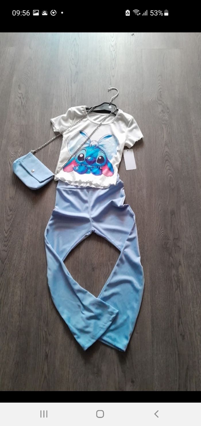 Magnifique Ensemble fille stitch taille 12ans bleu et blanc avec sac dernier disponible