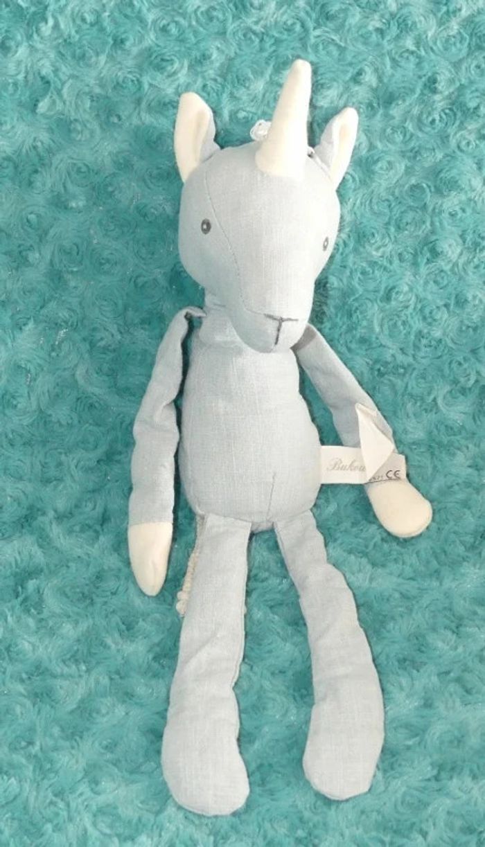 Doudou licorne bleu/gris Bukowski natural 🦄 tbe