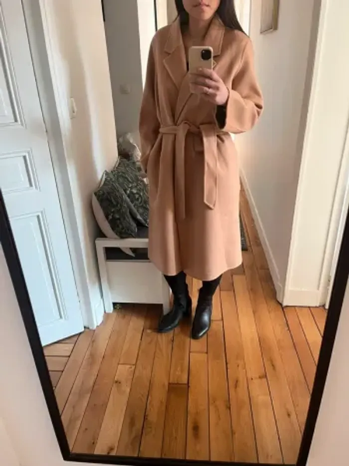 Manteau long Celia en laine beige/camel Ivy Oak neuf style peignoir norme Ecocert RWS - photo numéro 12