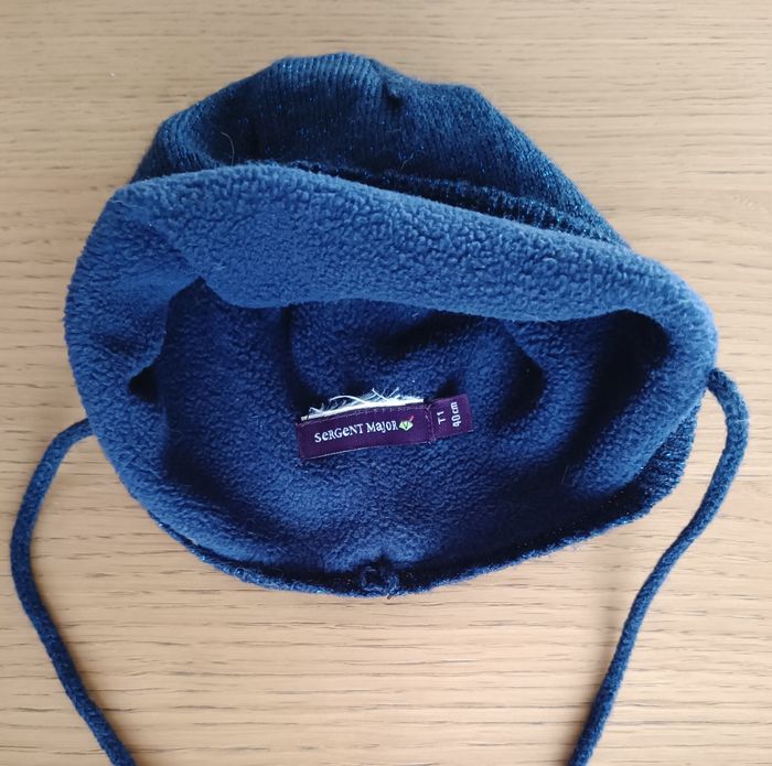Ensemble bonnet + moufles Sergent Major doublé polaire taille 1 40 cm bleu marine pailleté fille - photo numéro 5