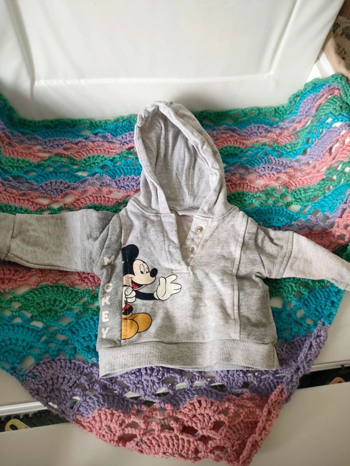 Sweat/pull à capuche, gris Mickey, 1mois