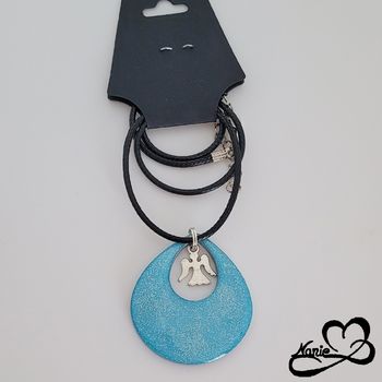 Pendentif bleu céladon pailleté avec un Ange argenté