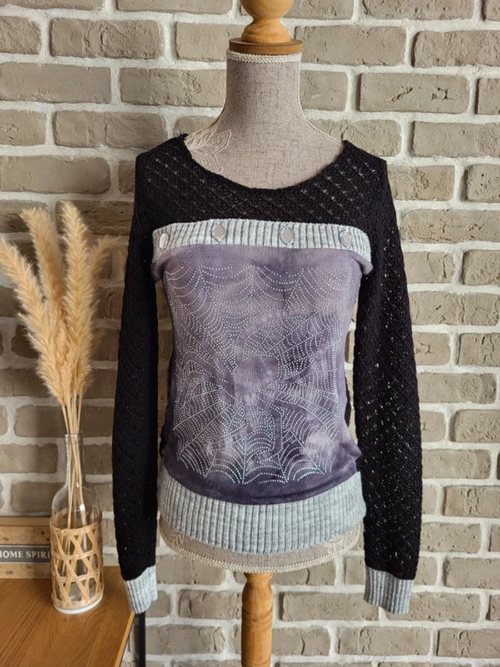 Pull vintage maille crochet et strass - photo numéro 6