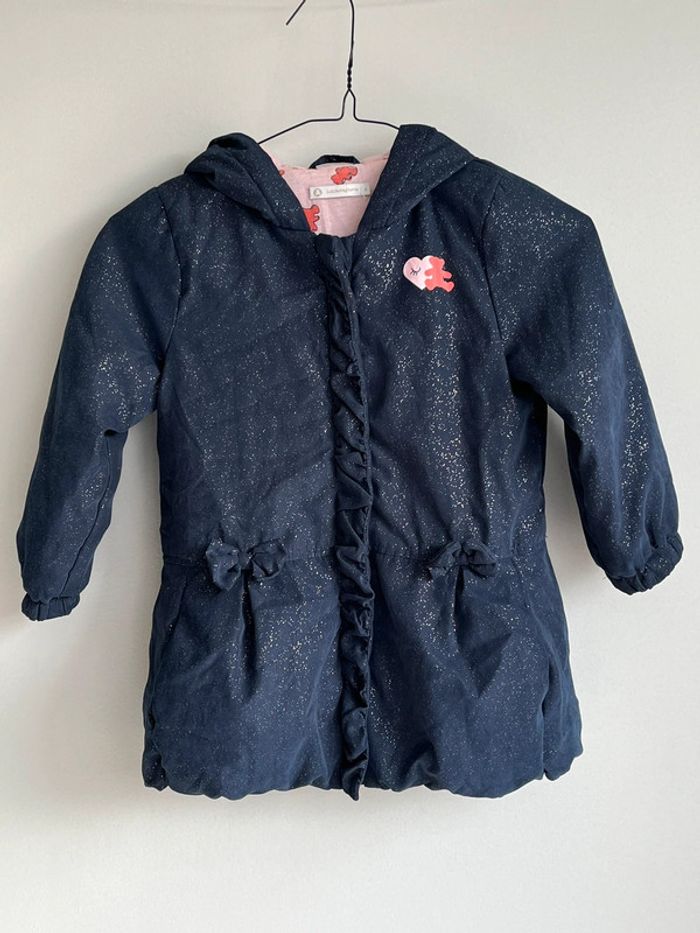 Parkas/Manteau mi saison à capuche bleu marine pailleté pour petite fille de 4 ans Lulu Castagnette