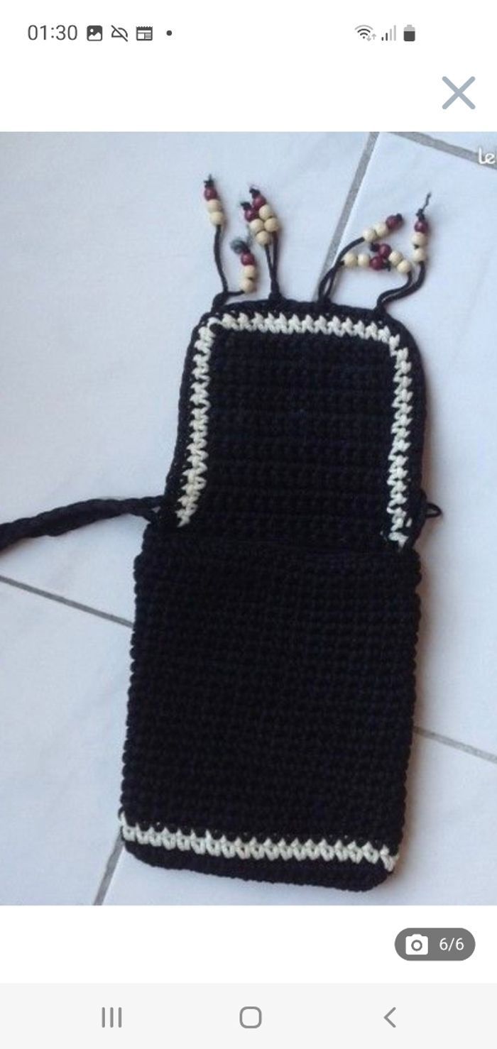 Sac sacoche enfant noir au crochet - photo numéro 6
