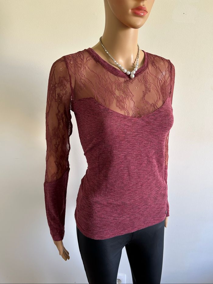 Haut bordeaux avec dentelle LPB Woman taille M bon état - photo numéro 2