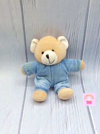 Peluche doudou ours beige bleu 21 cm billes corps
