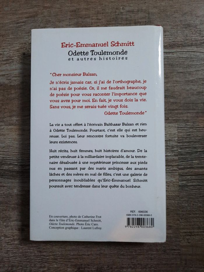 Livre: Odette Toulemonde et autres histoires d'Éric-Emmanuel Schmitt. - photo numéro 2