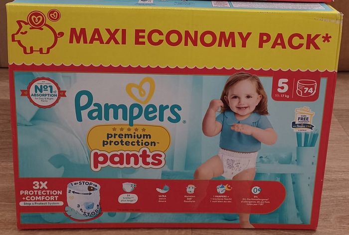 1 carton de 74 couches Pampers premium pants Taille 5