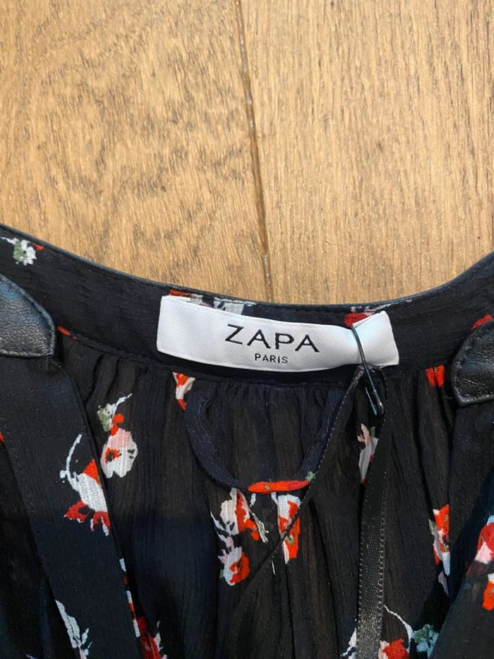 Robe transparente noire avec motif fleurs rouges Zapa taille  38 neuve - photo numéro 3