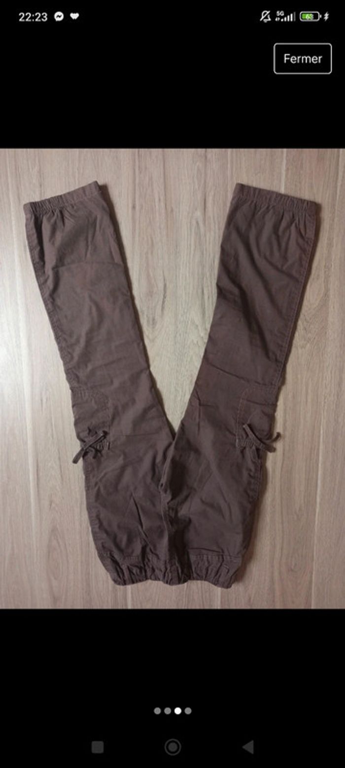 Pantalon marron in extenso 10 ans poches sur les côtés avec petit nœud - photo numéro 3