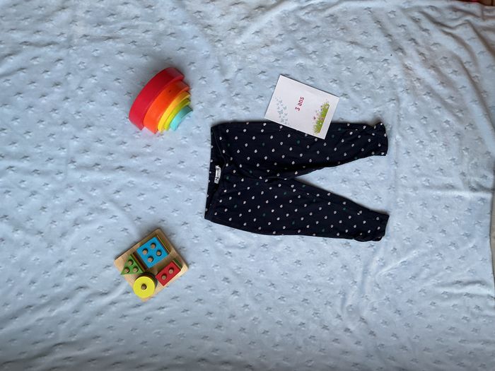 legging taille élastique bleu marine à pois vert et rose 3 ans naf naf