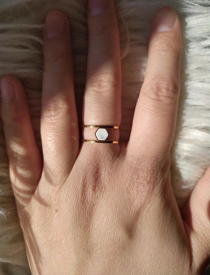 Bague réglable dorée en acier inoxydable réglable bijoux en effet marbre Jolie Demoiselle Neuf - photo numéro 2