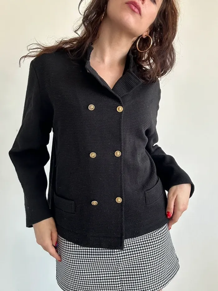Veste vintage noire à boutons dorés taille S - photo numéro 3