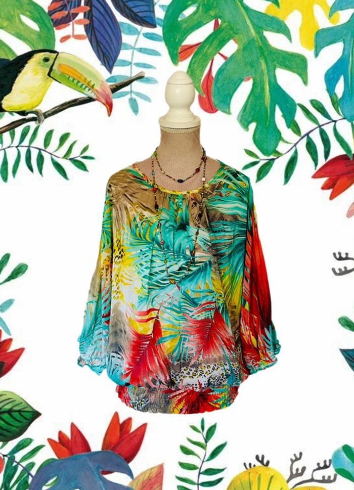 🌴🌺Blouse d’été bohème tropical🌿Exotic foliage summer blouse🌺🌴