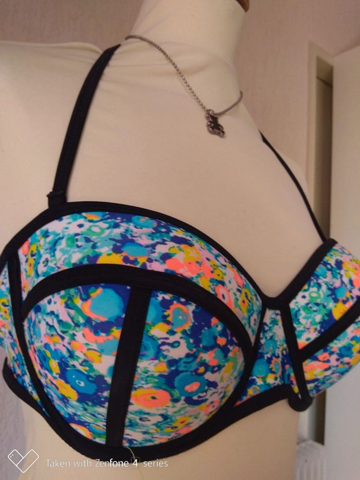 maillot de bain fleur 2 pièces bikini bonnet D ou E - photo numéro 2