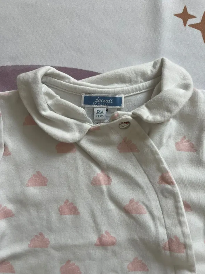 Pyjama bébé fille Jacadi Paris – Taille 12 mois – Blanc & lapin rose - photo numéro 2