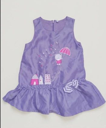 Robe violette satinée - Motif Ourson & Parapluie (12 mois)
