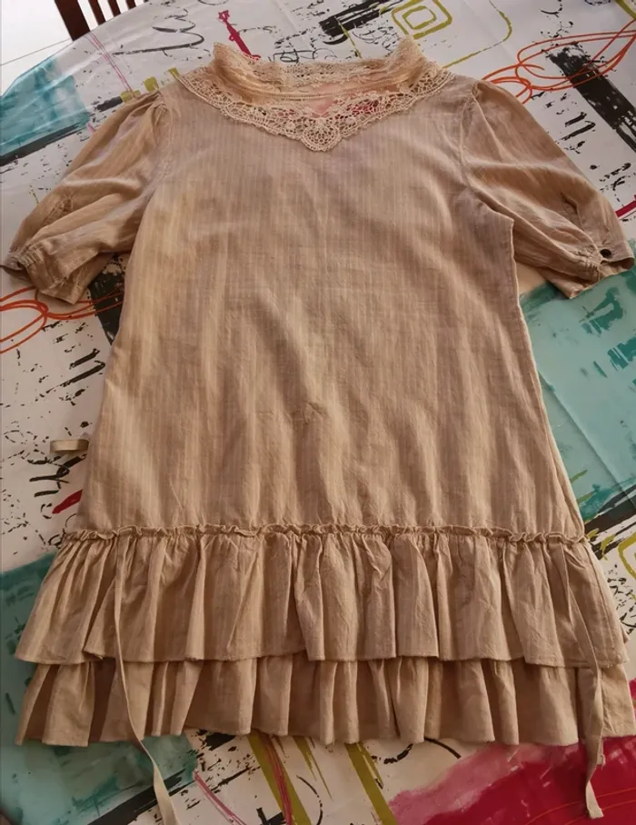 Tee-shirt tunique DDP woman beige et dentelle taille S - photo numéro 4