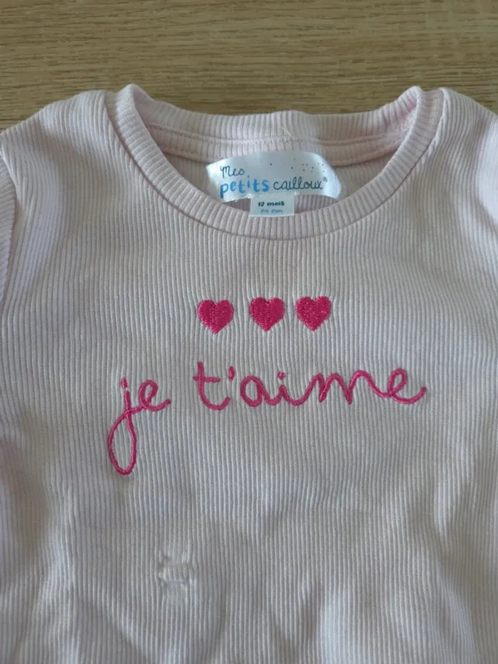 Tshirt manches longues rose 12 mois - photo numéro 2