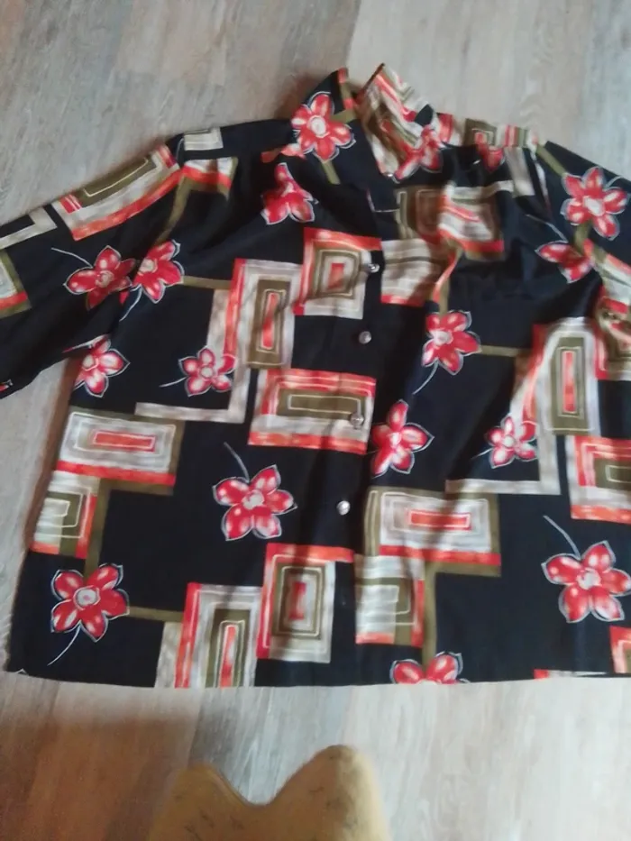 Chemise blouse femme fluide noir rouge - photo numéro 2