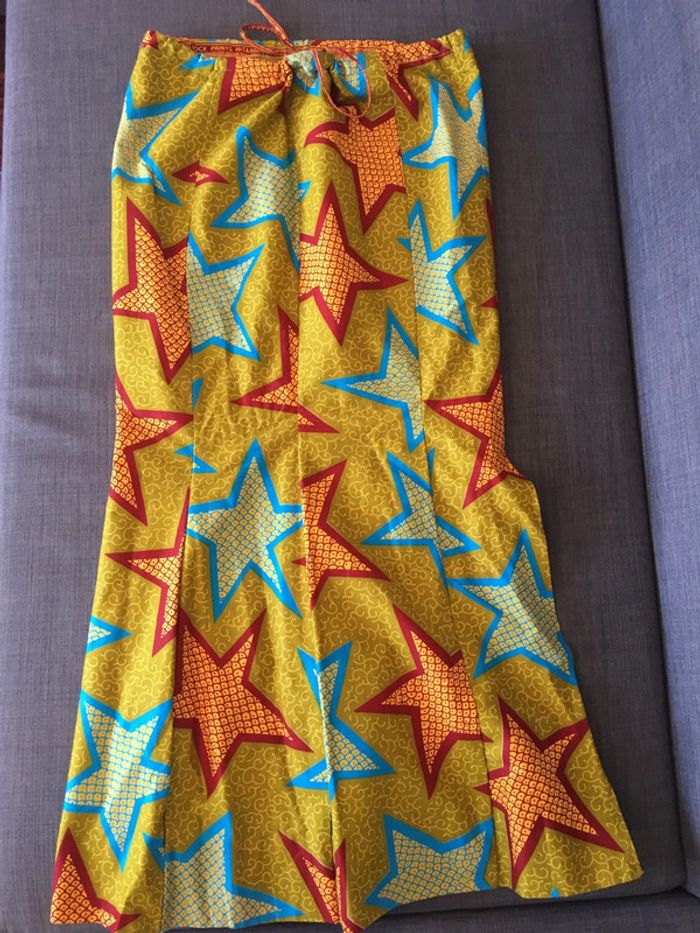 Jupe longue africaine verte motif étoile taille 38