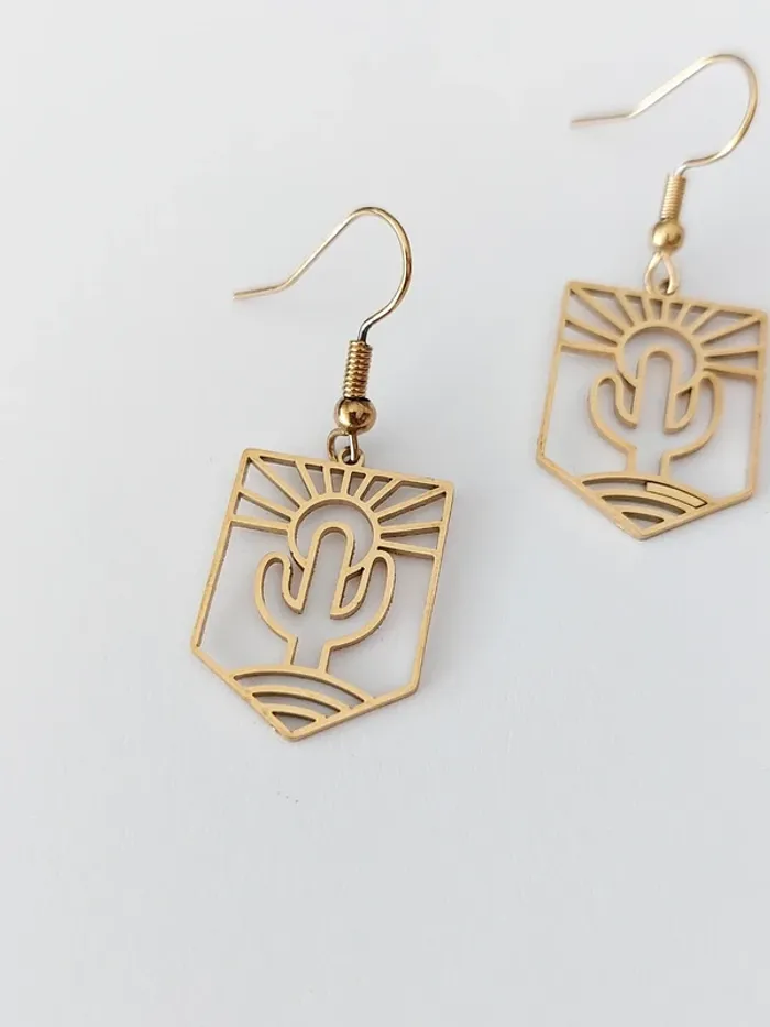 Boucles d'oreilles cactus désert  - acier inoxydable - tendance bohème 🌵 - photo numéro 2