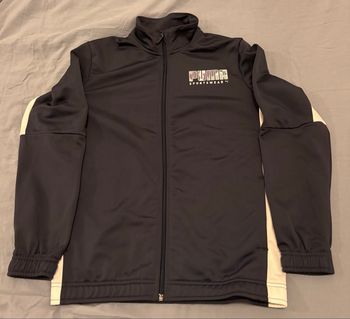 gilet zippé sans capuche puma taille 13-14 ans bleu marine et blanc avec poches