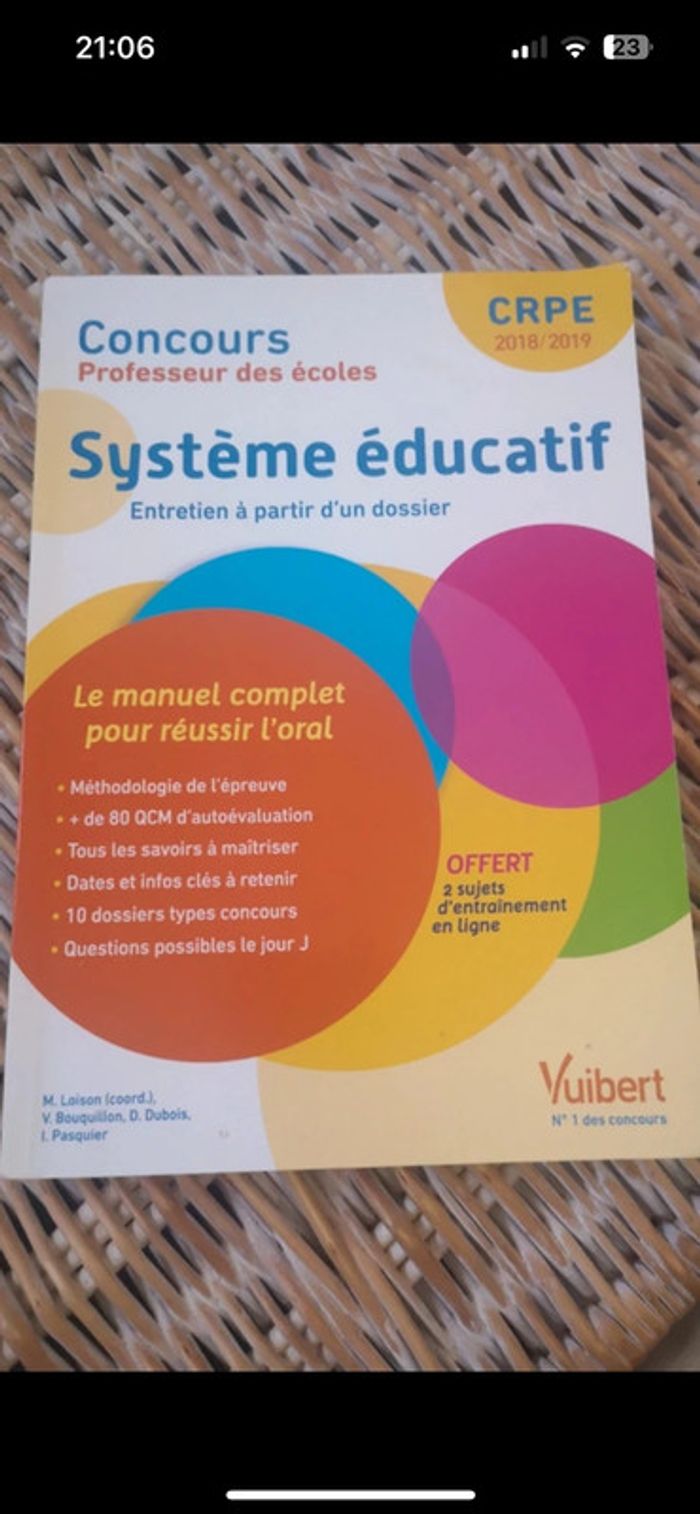 Livre Crpe système éducatif entretien à partir d’un dossier Vuibert concours
