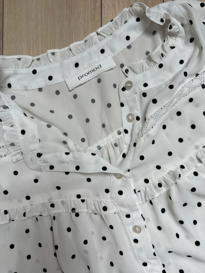Blouse à petit pois blanc noir Promod taille 36 - photo numéro 3
