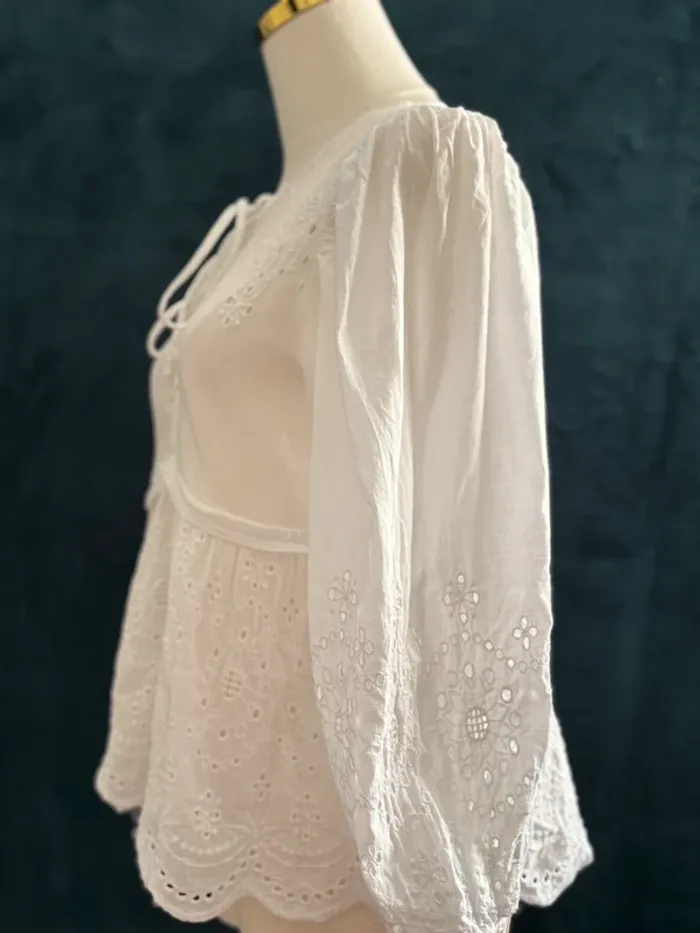 Blouse bohème brodée Zara M – style romantique vintage coton léger - photo numéro 2