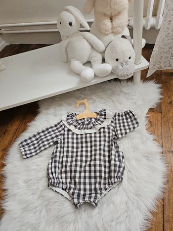 Barboteuse vichy grise collerette