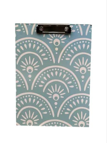 Planche à pince clipboard rigide – Motif éventail bleu – 32,5 x 22 cm Neuf