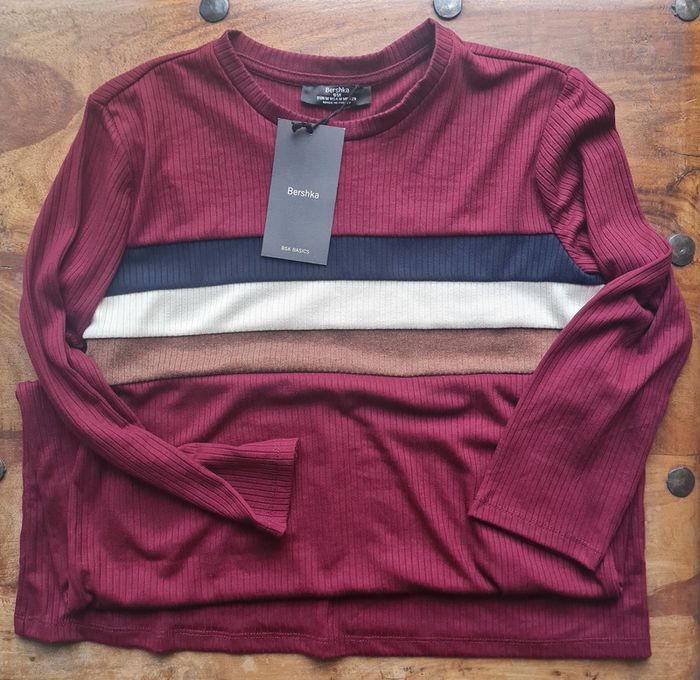 Robe, Tunique Rayée Façon Pull, Manche 3/4, Bershka, Taille M - photo numéro 9