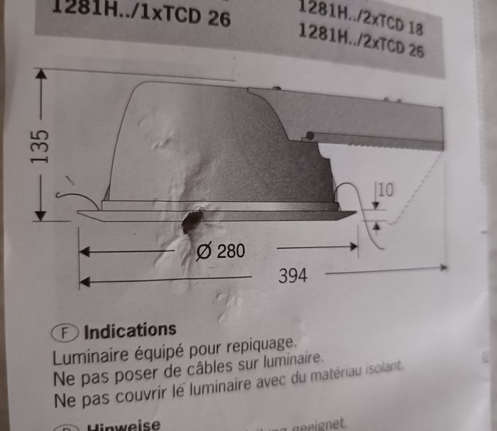 Luminaire encastré double Lampe 2xTCD 26W mod.1281 diam.28cm avec notice - photo numéro 7