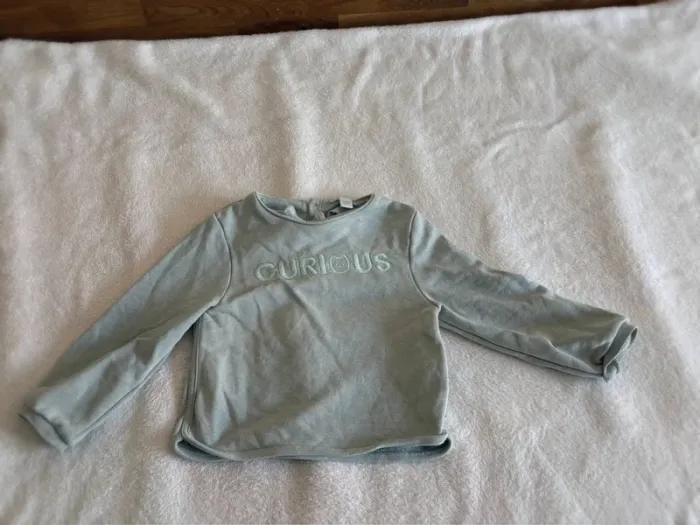 Sweat bébé mixte vert sauge – broderie Curious – Taille 23M (86 cm) - photo numéro 2