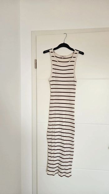 Robe longue fourreau ecru et marron, taille S, Etam