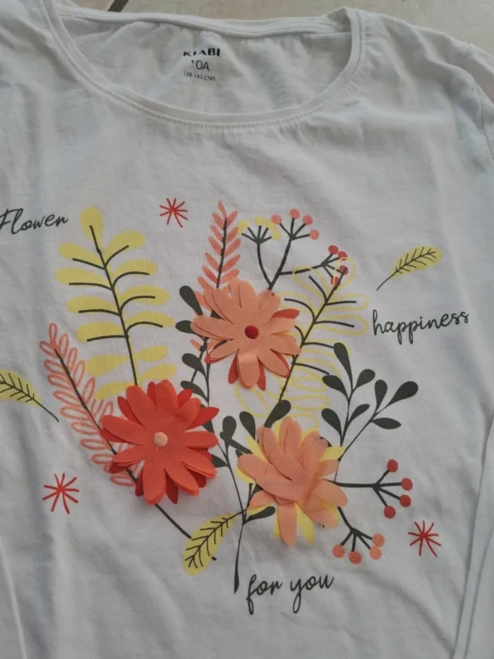 Tee-shirt manches longues blanc motif fleurs Kiabi - photo numéro 2