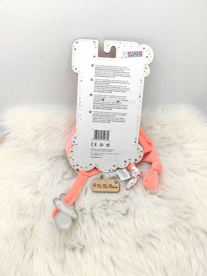 Doudou plat Lapin Corail rose orange Arc en ciel Gipsy - photo numéro 2