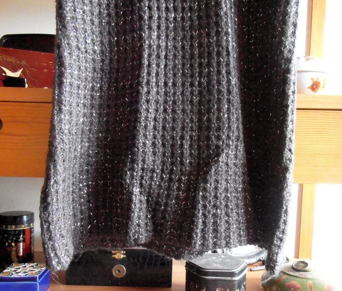 Pull en mailles femme, col roulé, Mim, taille M 38, gris, fils argentés - photo numéro 3