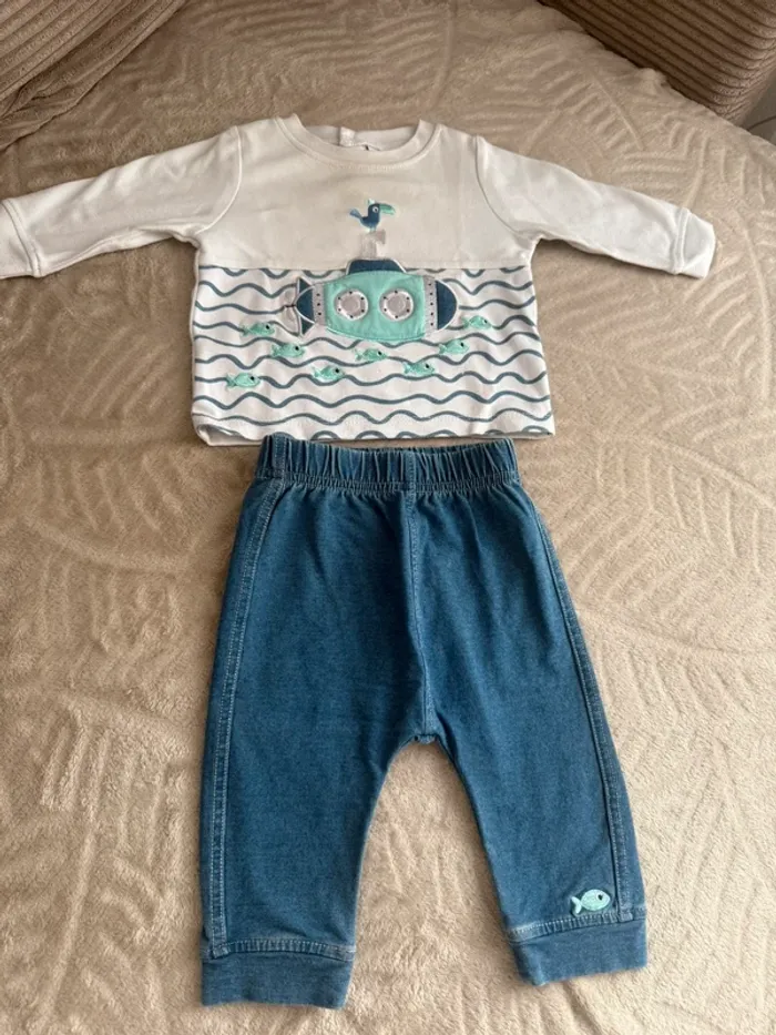 Ensemble bébé marin – 2 pièces (haut + pantalon) - photo numéro 2